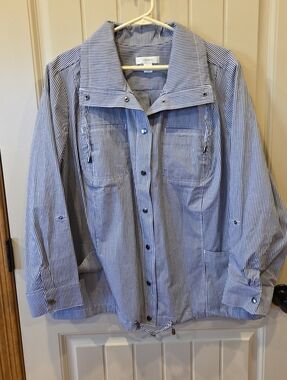 CJ Banks Black White Gingham Cotton Lightweight Jacket 2X